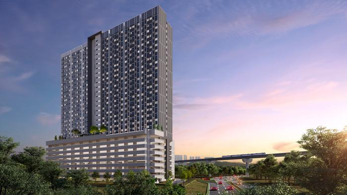 Architectural render of D'Nuri Residences @ Kwasa Damansara, a direct developer serviced residence in Petaling Jaya, Selangor