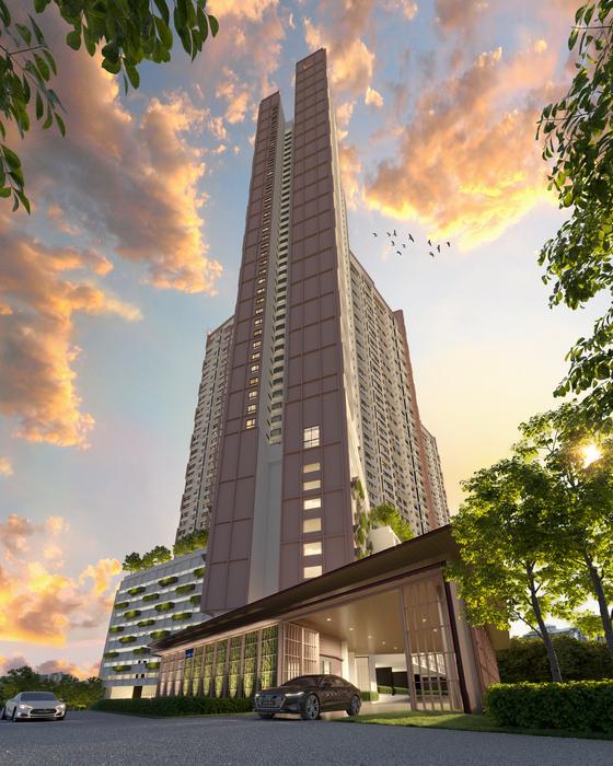 Architectural render of RESIDENSI MAHKOTA BUKIT JALIL (THE QUEENSWOODZ @ BUKIT JALIL), a direct developer serviced residence in Kuala Lumpur, Kuala Lumpur