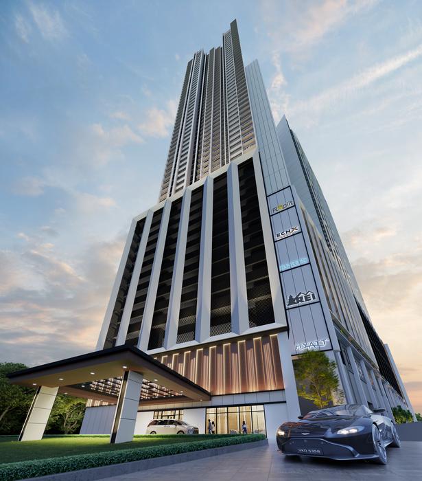 Architectural render of Brixton Tower, a direct developer serviced residence in Johor Bahru, Johor